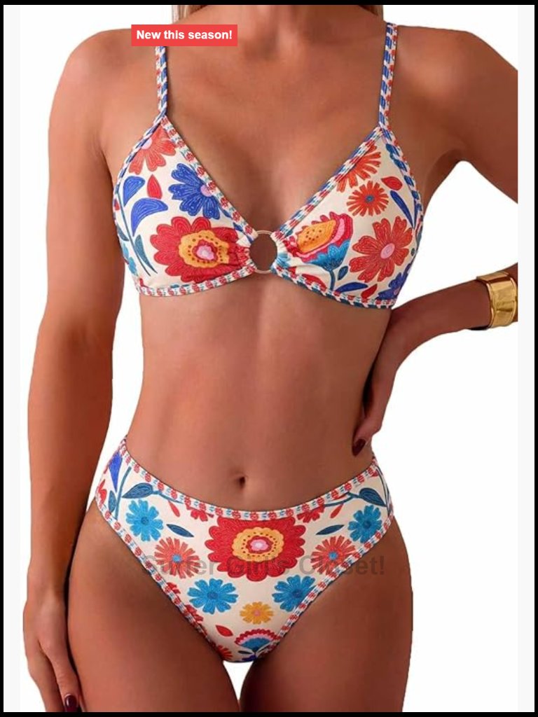 Two Piece Bikini Set With O Ring Front And Adjustable Straps